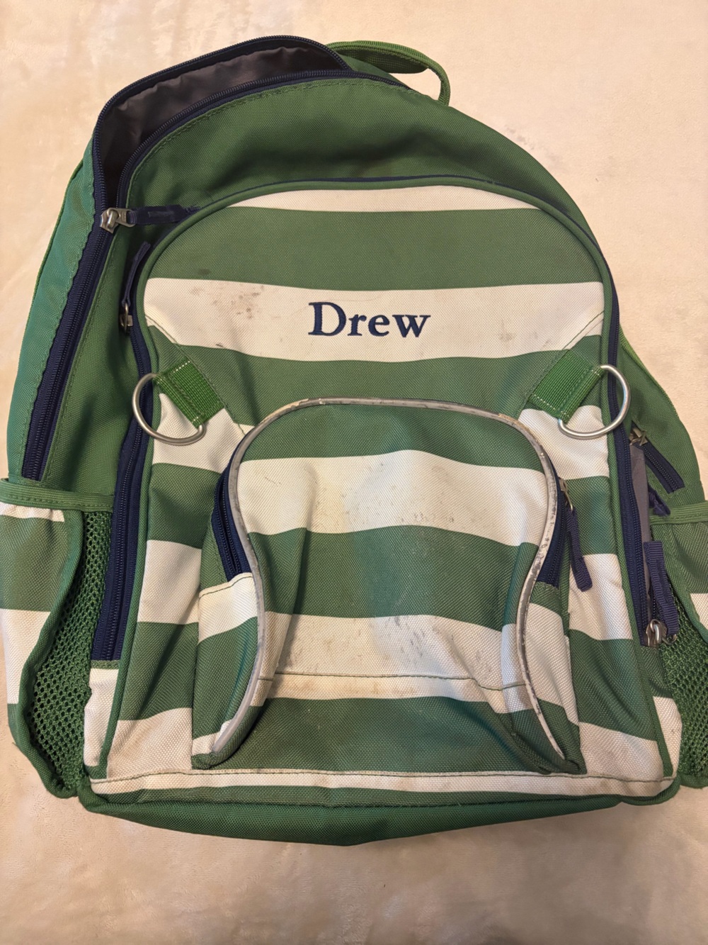 Pottery Barn Kids Green & White Striped Backpack - Drew